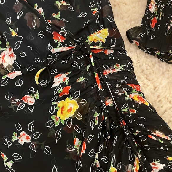 Veronica Beard Black Armeria Floral Print Long Sleeve Silk Dress Size 6 - Picture 8 of 10